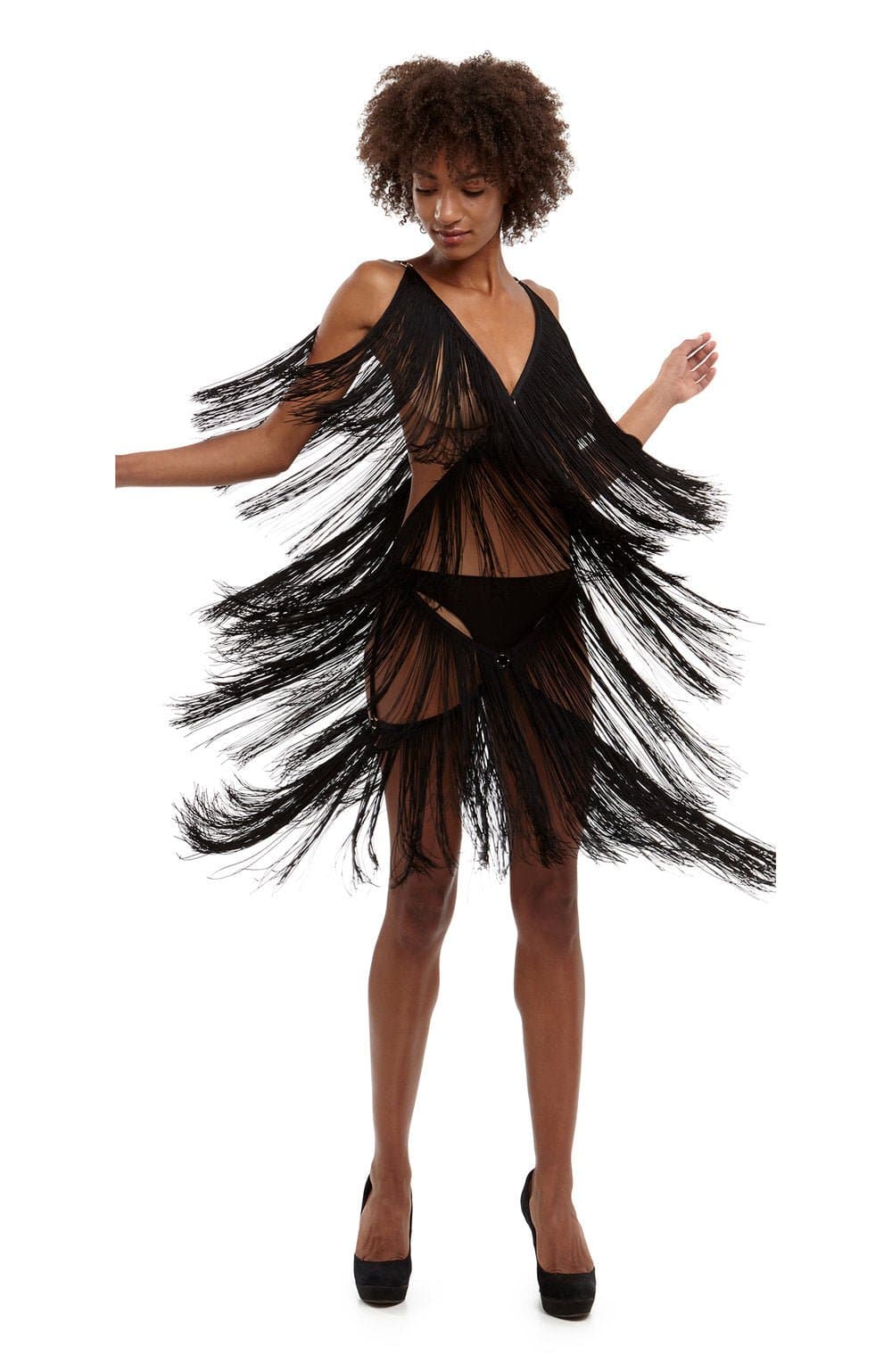 1588 / Lota Fringe Dress / Black