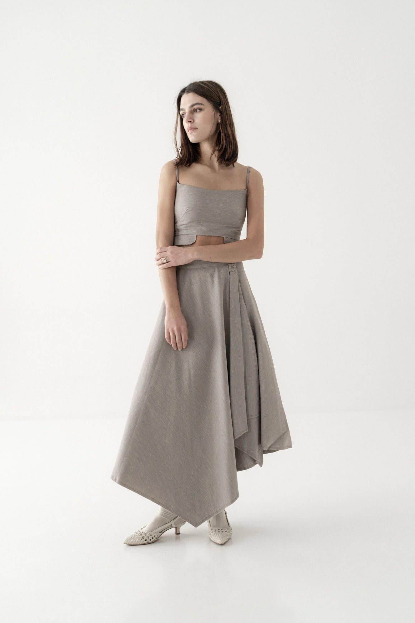 POLE ASYMMETRIC LINEN SKIRT — K M by L A N G E