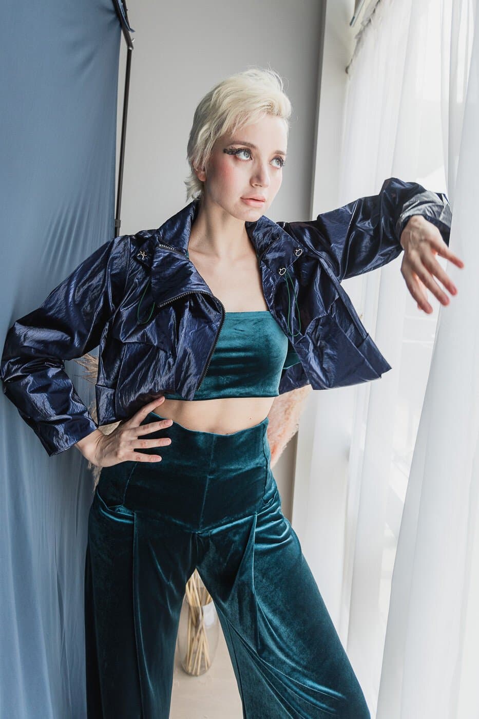Double Zip Cropped Origami Jacket With Concealable Hoodie
