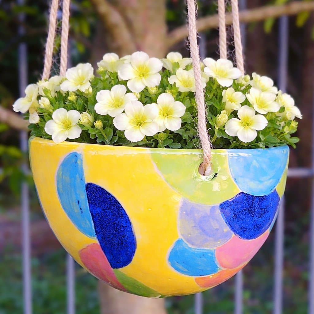 Pot suspendu en céramique grés – Collection "Patchwork" – pièce unique