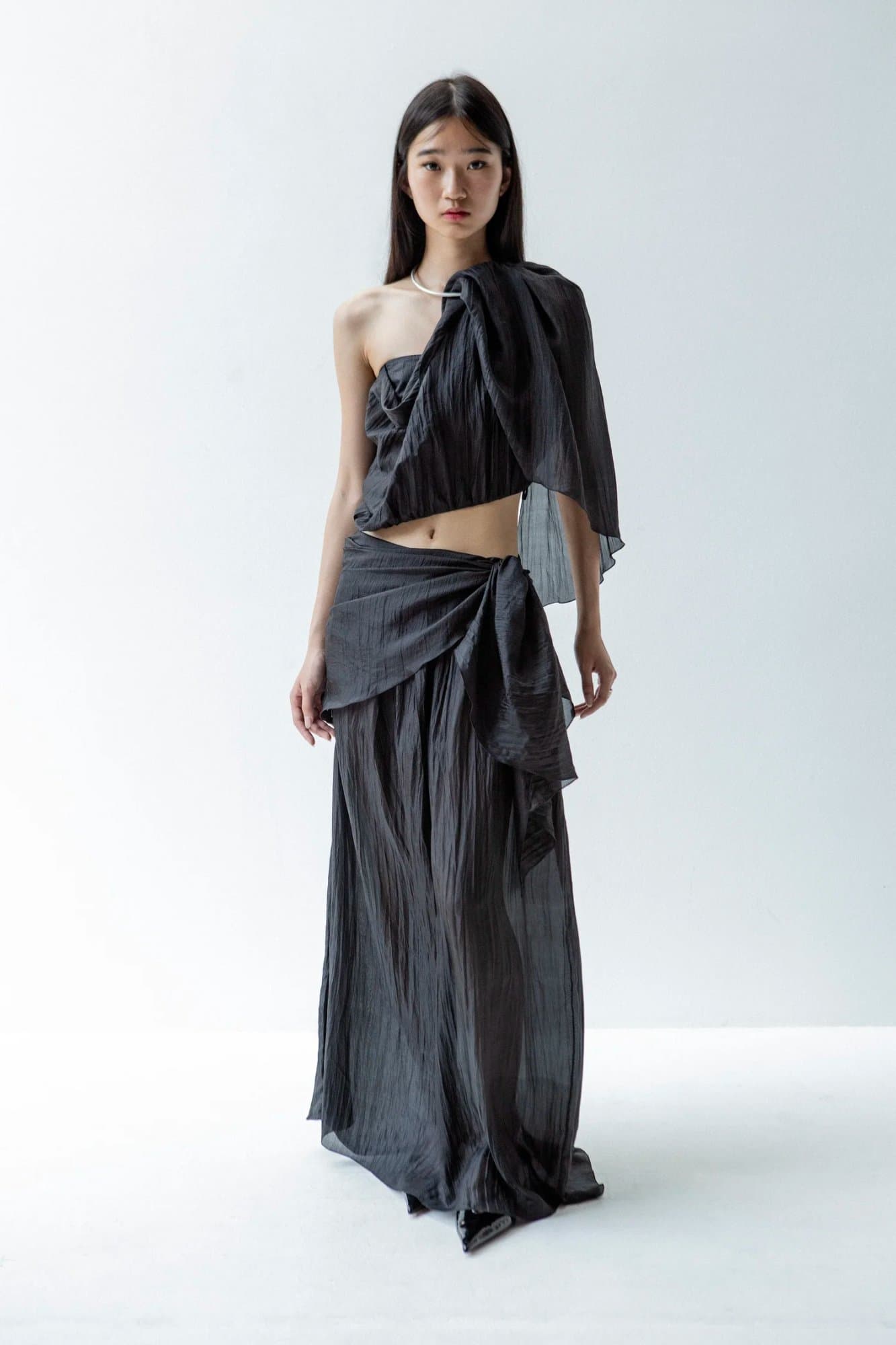 BLACK PURE SILK DECONSTRUCTED TOP — K M by L A N G E