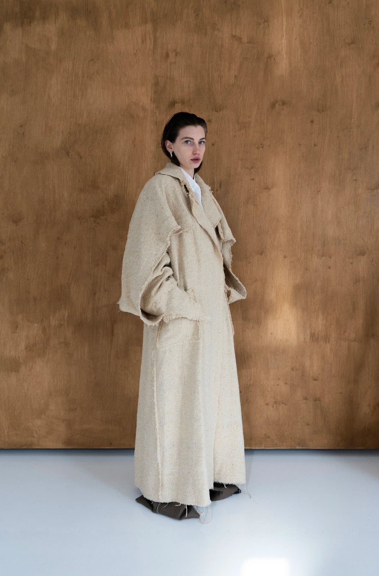 KOZHUKH DECONSTRUCTED WILD SILK OVERSIZE COAT — K M by L A N G E