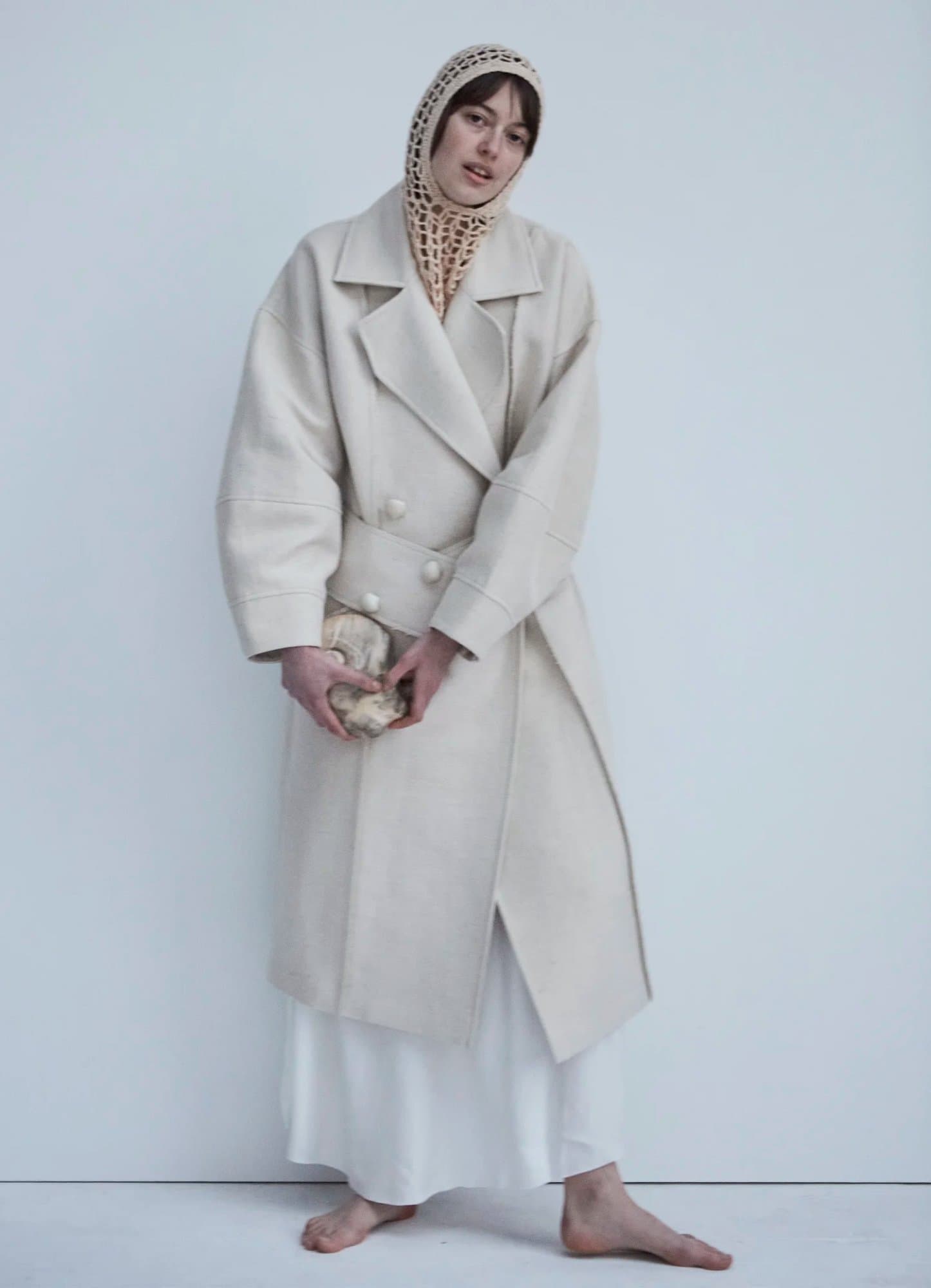 SNEGUROCHKA CREAM WOOL HEMP SHELL BUTTONS COAT — K M by L A N G E