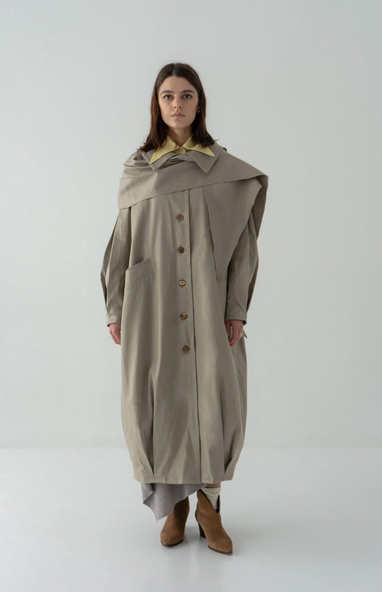MAVKA SAND OVERSIZE COCOON SCARF COAT — K M by L A N G E