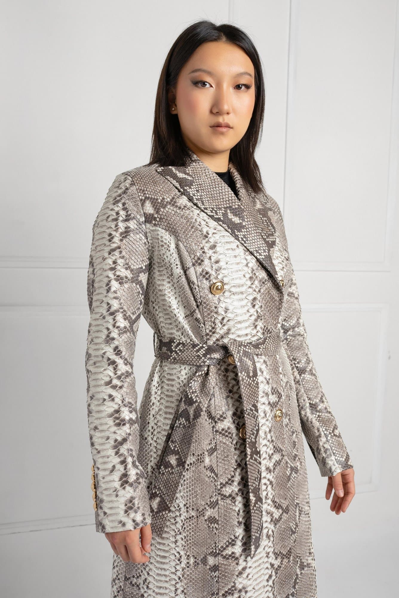 Exotic Elegance Limited Edition Python Long Coat | Kolleen Boutique Exclusives - M / Gray / Female - Kolleenboutique