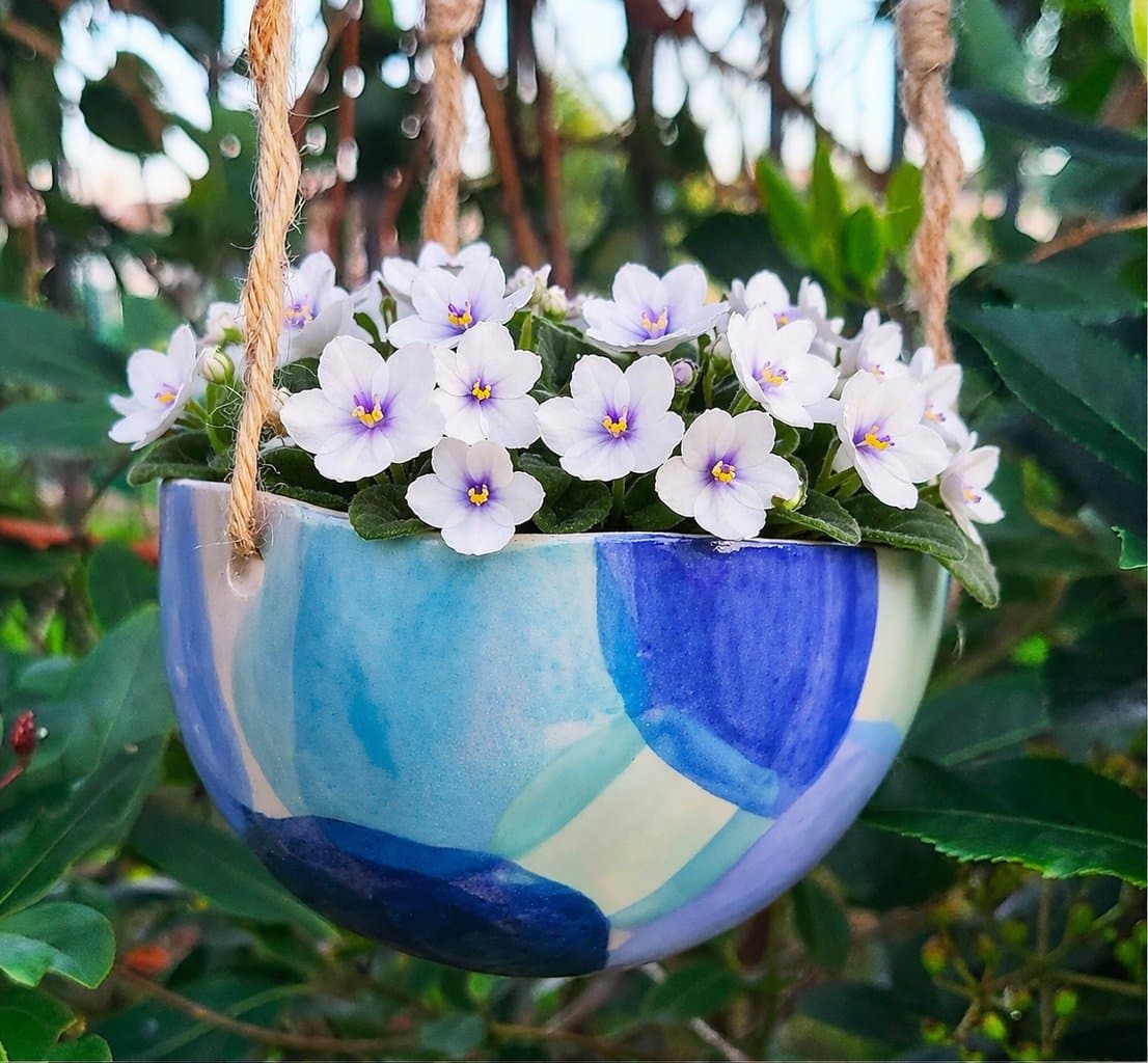 Pot suspendu en céramique grés – Collection "Patchwork" – pièce unique