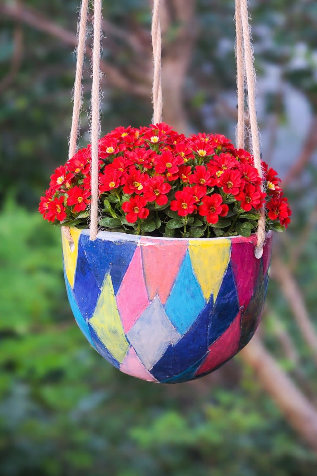Pot suspendu en céramique grés – Collection "Patchwork" – pièce unique