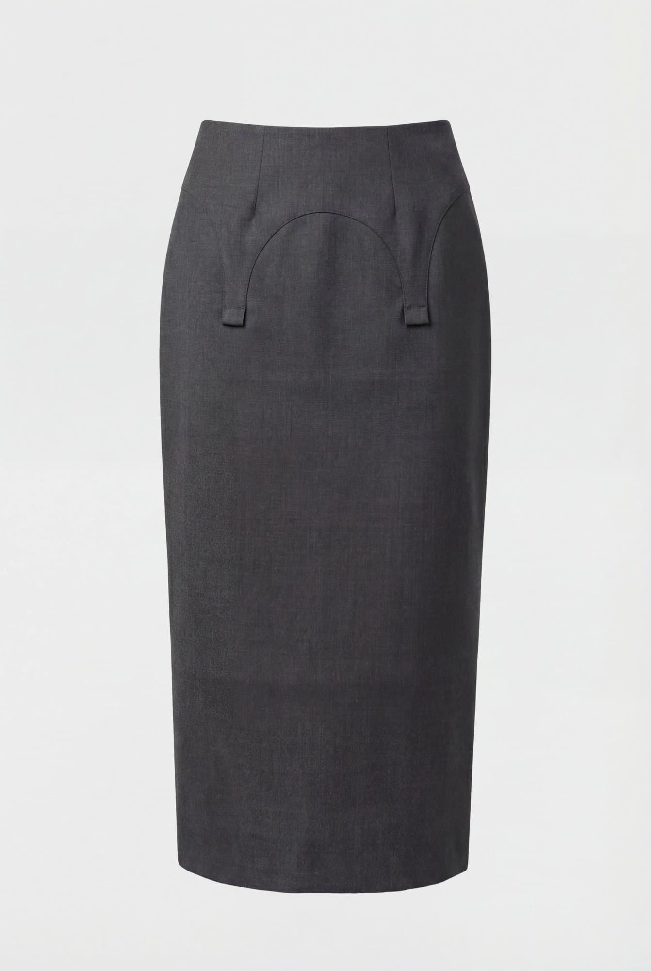 Marilyn Skirt - Deep Grey Wool Midi Skirt