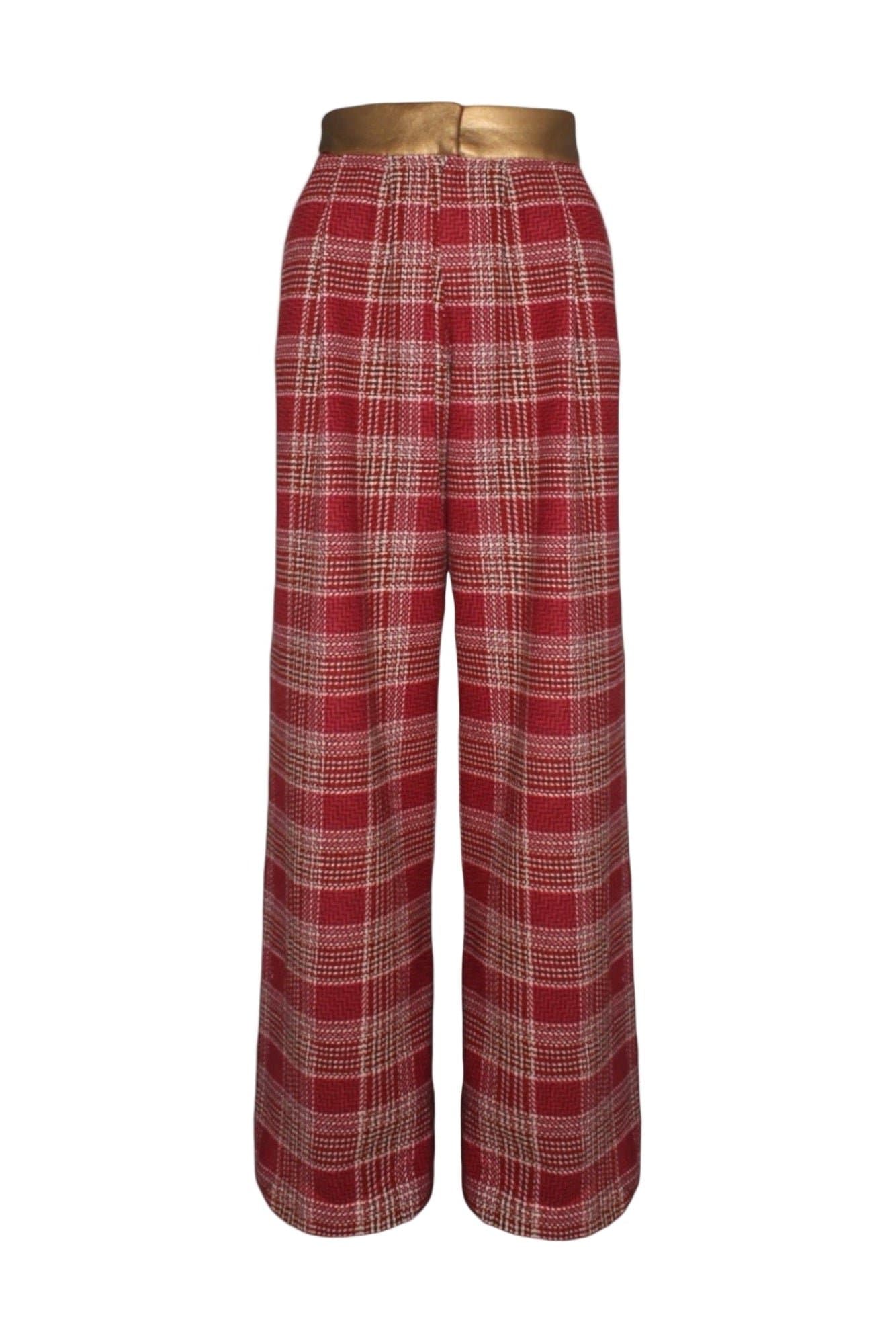 Red plaid high waisted wide leg pants