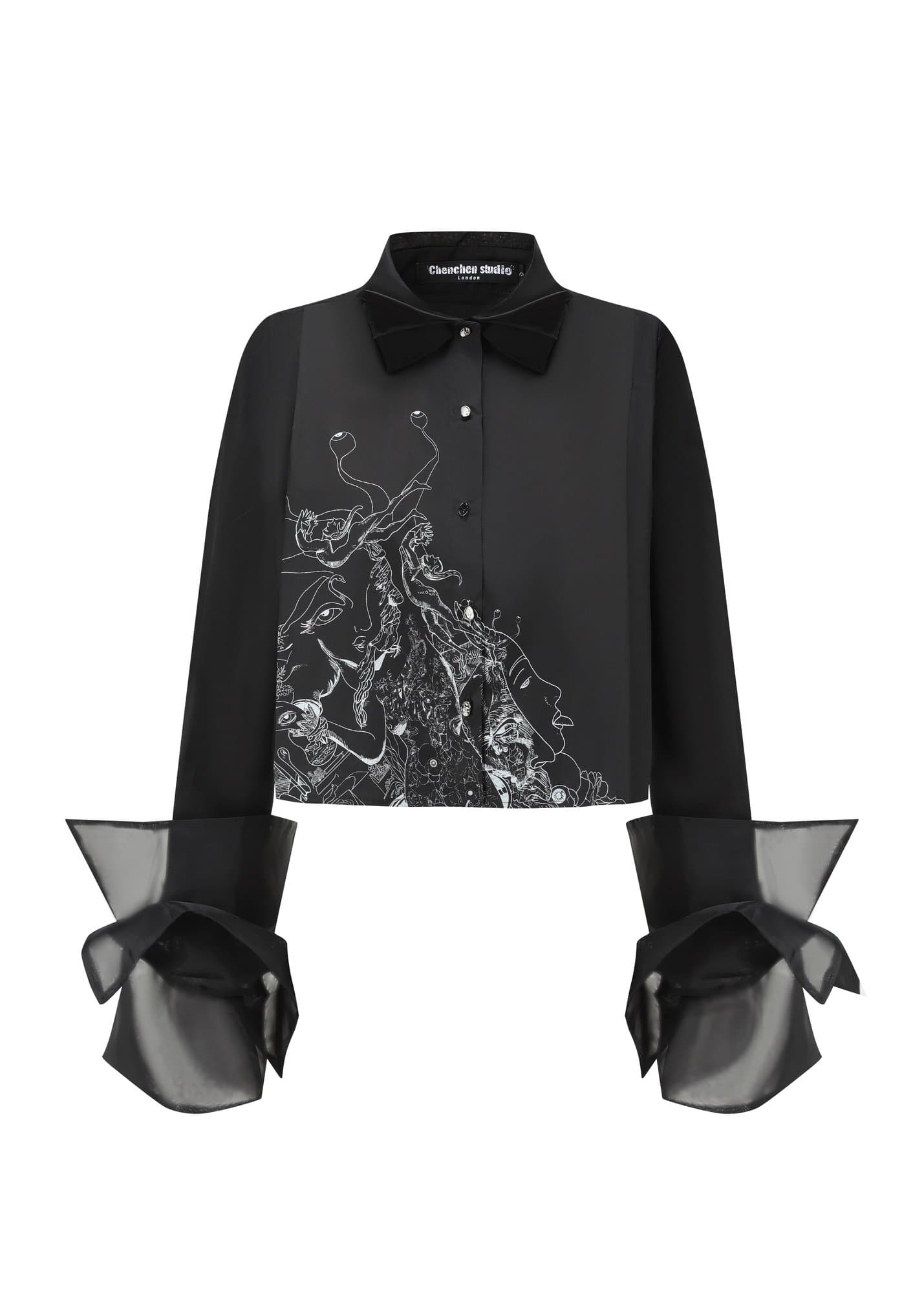 Organza Cropped Shirt - Illustré Edition (black)