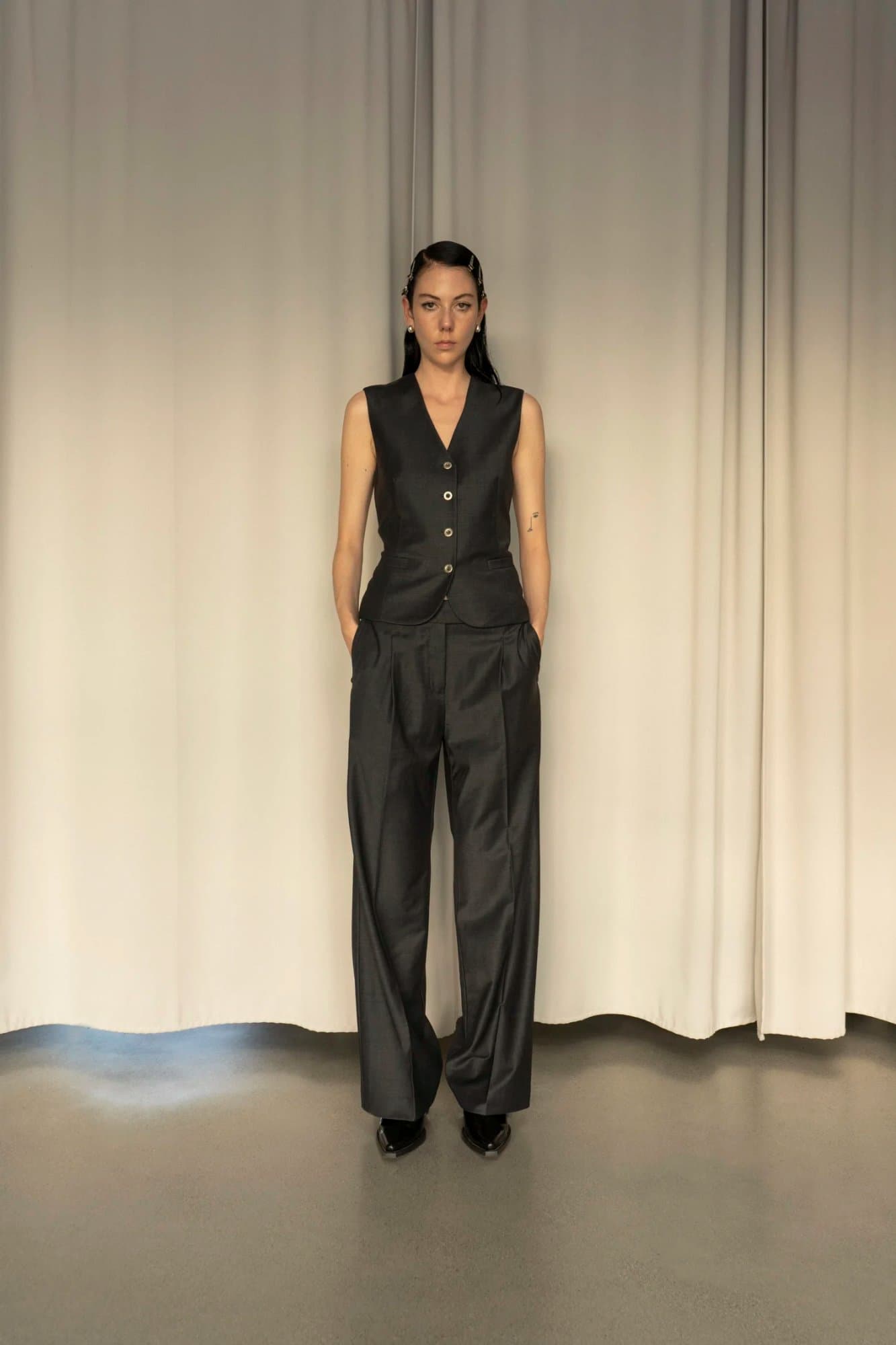 The Kharkiv Grey Wool Gentlewoman Trousers — K M by L A N G E