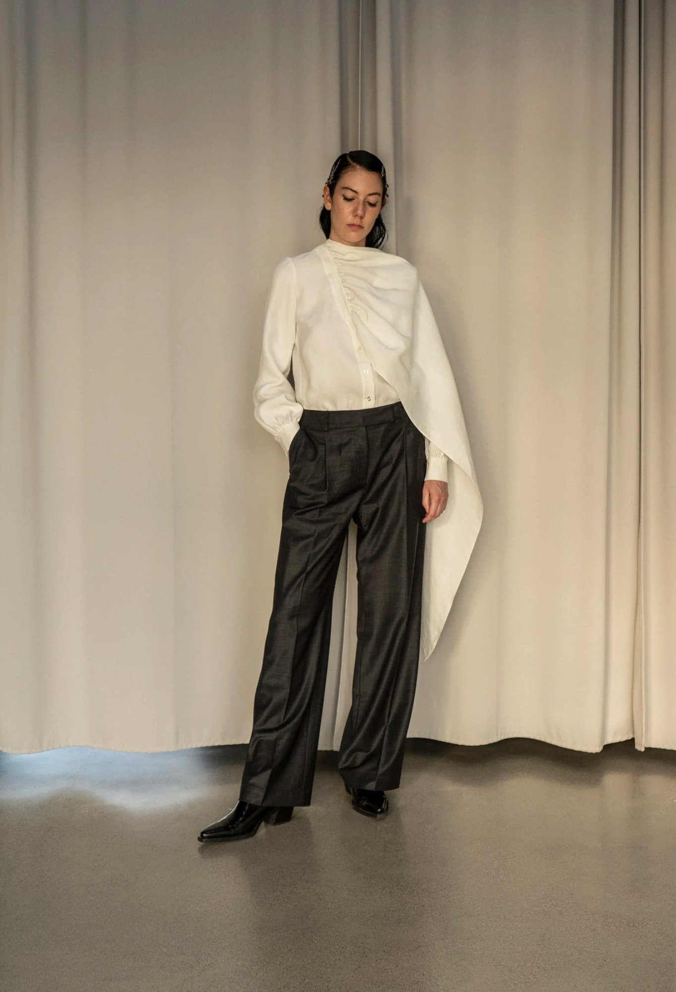 DNIPRO WHITE LONG TIE BLOUSE — K M by L A N G E