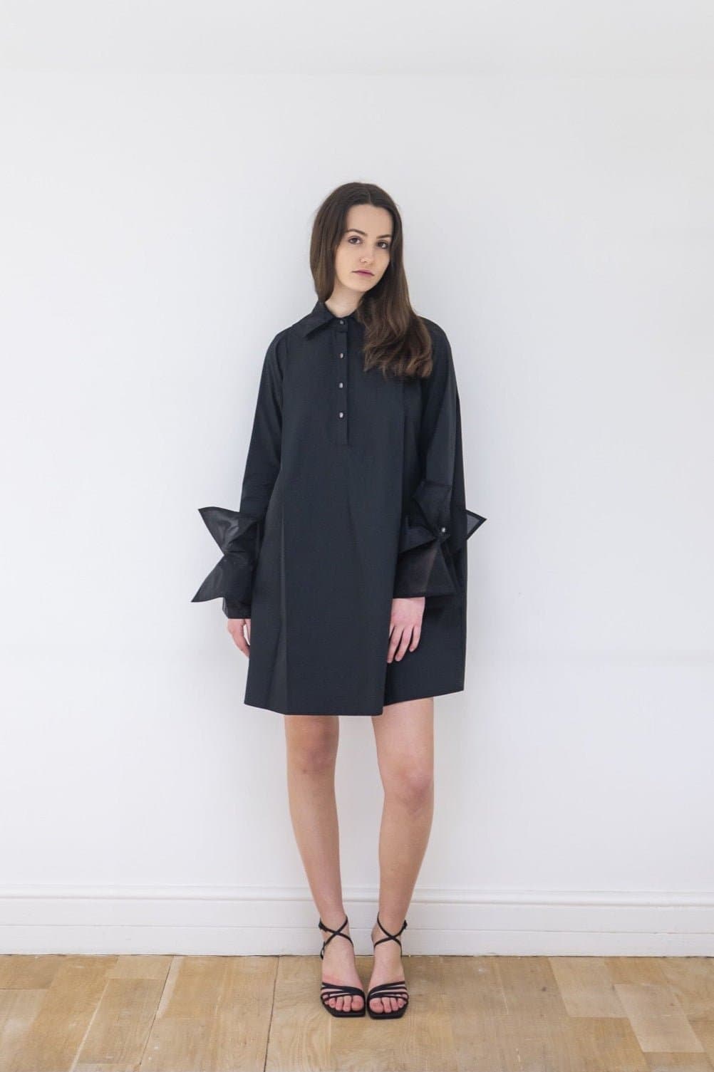 Organza Shirt Dress - Black