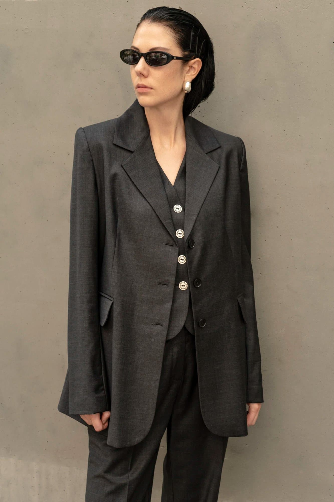 KHARKIV GREY WOOL BLAZER — K M by L A N G E
