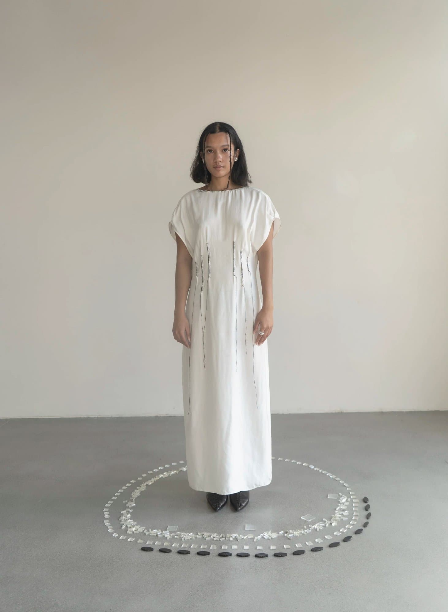 Leontovych White Cupro Handmade Embroidery dress — K M by L A N G E