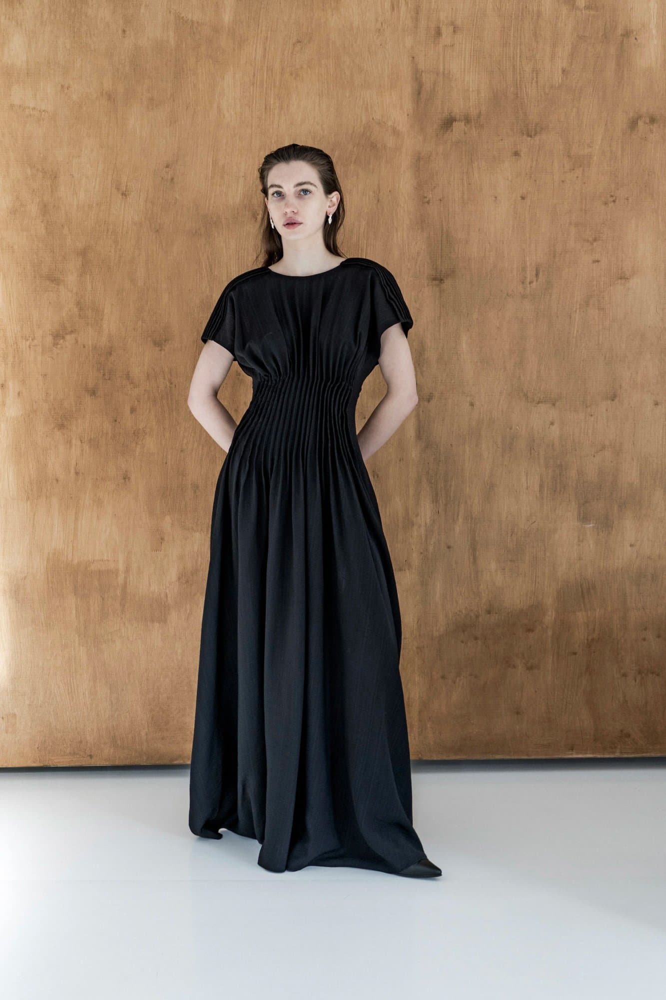 NICHKA BLACK VISCOSE LONG OPEN BACK DRESS — K M by L A N G E