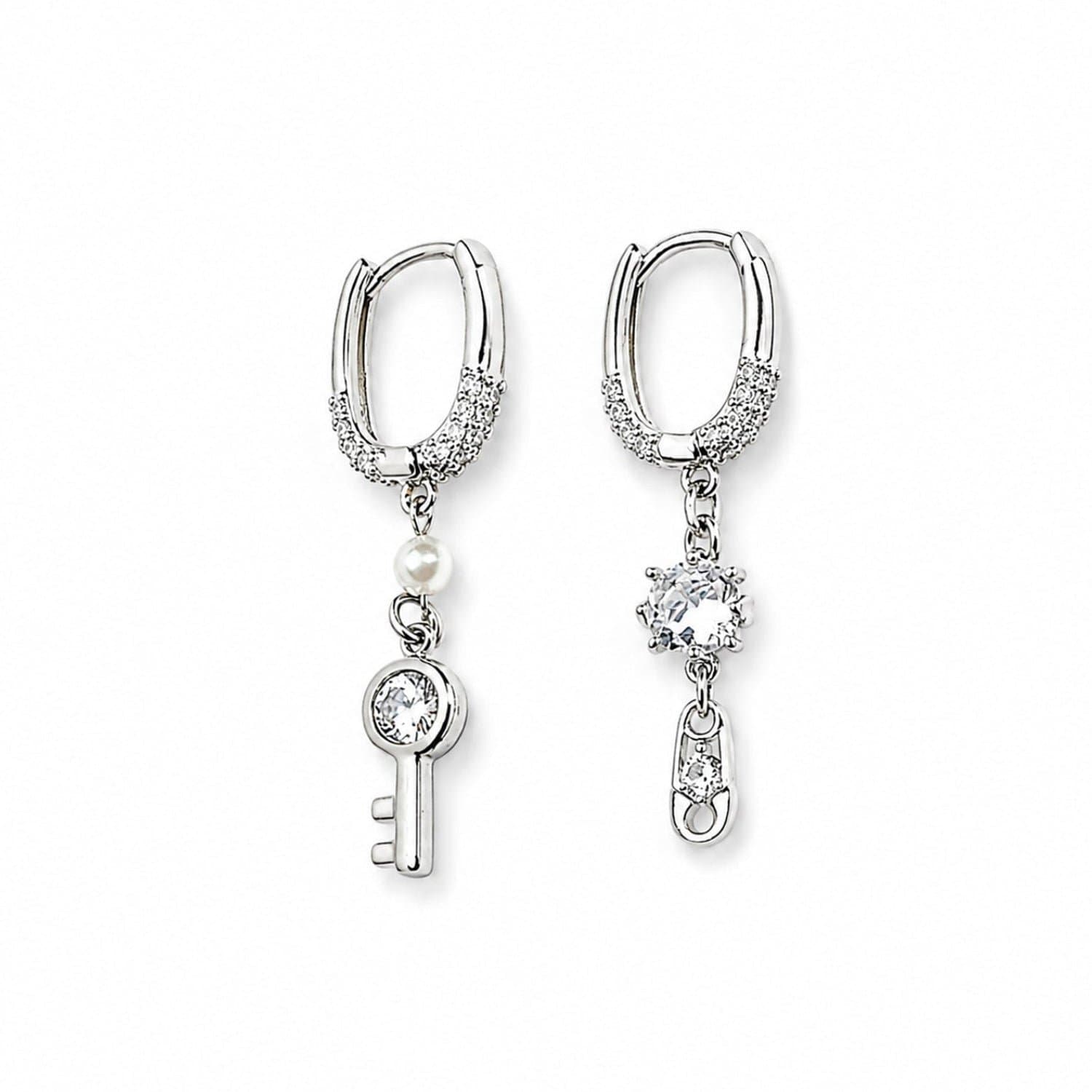 KEYCODE | Stainless Steel Hoop Earrings with Charms and Cubic Zirconia